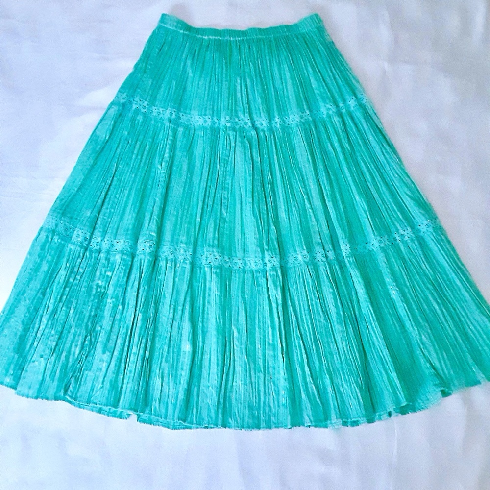 Cappogallo Turquoise Blue with Silver Threading Long Skirt Sz S/M
